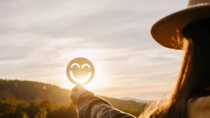 osoba drži smajlić kao simbol emocija